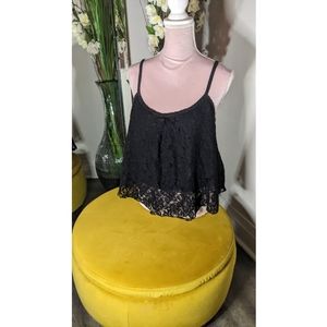 GUESS Black Lace Crop Top w. Cut Out Back L / Large